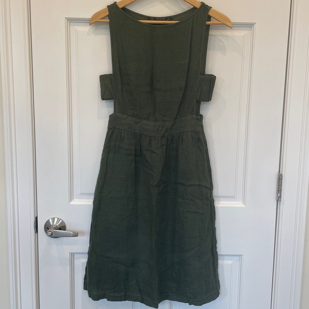 Zara Forrest Green Linen Dress Sz XS